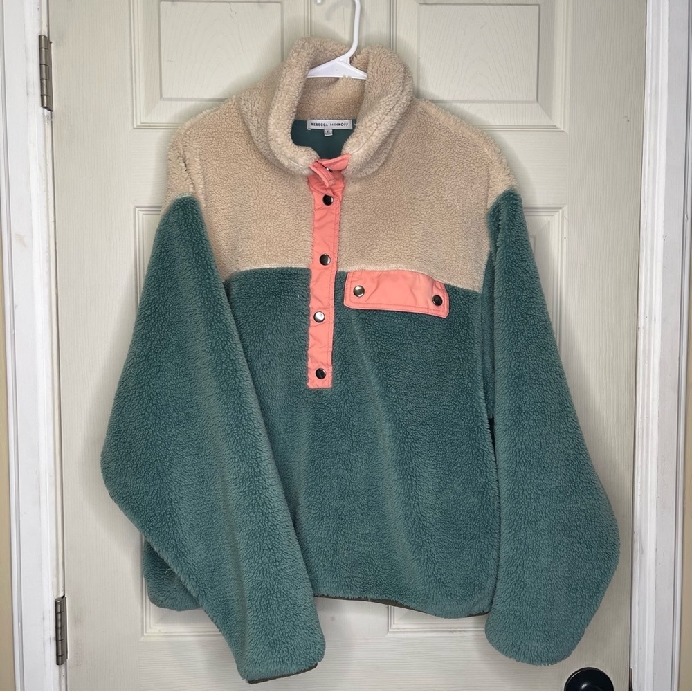 Rebecca Minkoff Tia Colorblock Sherpa Casual Weekend Style Pullover Sz XL